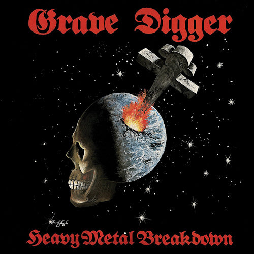 Vinyl LP van Grave Digger met Heavy Metal Breakdown album cover, zwart en kleurrijk ontwerp met bandnaam en titel.