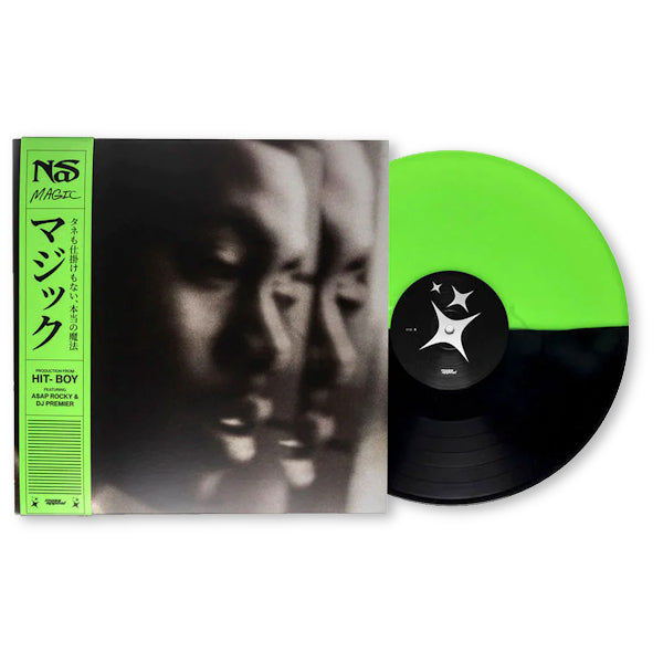 Kleurrijke LP van Nas met het album "Magic" op een vinylplaat, zichtbaar op de afbeelding.