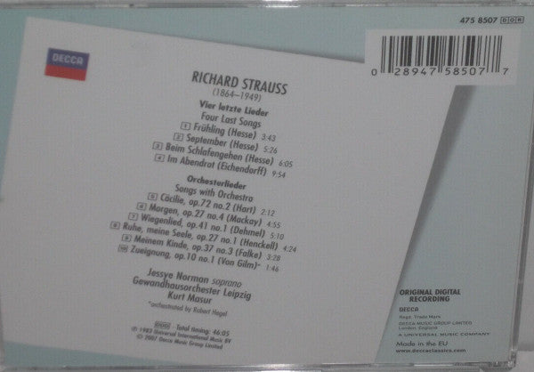 Richard Strauss - Jessye Norman, Gewandhausorchester Leipzig, Kurt Masur - Four Last Songs - 6 Orchestral Songs (CD)