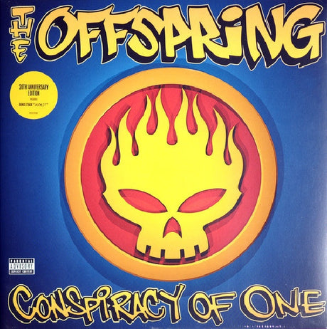 Vinyl LP van The Offspring's album Conspiracy of One met kleurrijke albumhoes en zwart vinyl, zichtbaar in de afbeelding.