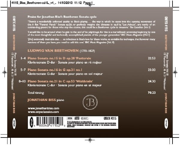 Jonathan Biss - Beethoven: piano sonatas vol.3 nos.15, 16 & 21 (CD) - Velvet Music
