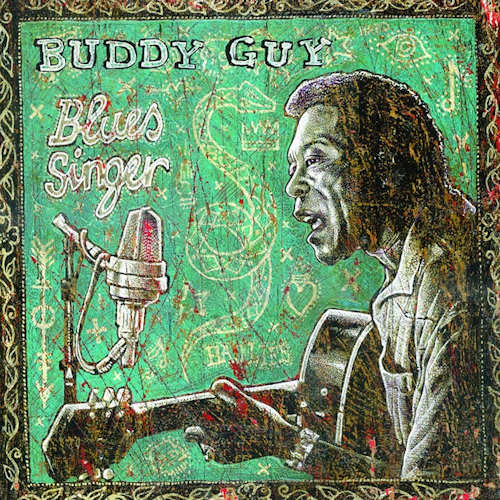 LP van Buddy Guy met afbeelding van blueszanger op de hoes, zwart-wit ontwerp met artistieke portret en typografie.