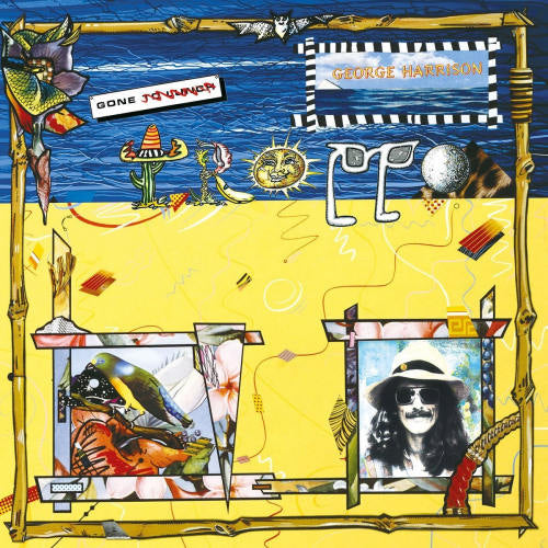Vinyl LP van George Harrison met de albumhoes van Gone Tropo, zwart platenspeler met albumcover en vinylplaat.