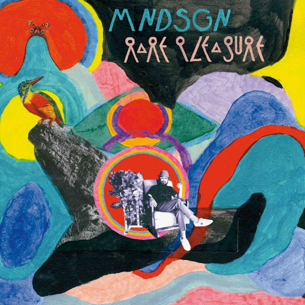 Vinyl LP van Mndsgn met de albumtitel Rare Pleasure, zwart ontwerp en standaard formaat, zichtbaar op de afbeelding.