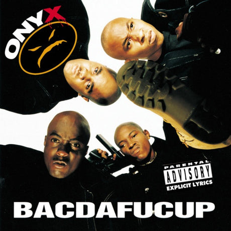 LP van Onyx met het album Bacdafucup, zwart vinyl, met coverkunst en albumtitel zichtbaar op de afbeelding.