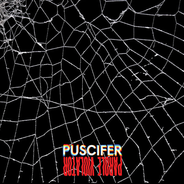 CD van Puscifer met de albumhoes voor Parole Violator, zwart-wit ontwerp met artistieke grafische elementen.