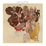 CD van Widowspeak met albumhoes, zwart en wit ontwerp, gelegen op een houten achtergrond.