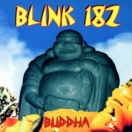 CD van Blink-182 met het album Buddha, afbeelding van de albumhoes met bandnaam en kunstwerk op de voorkant
