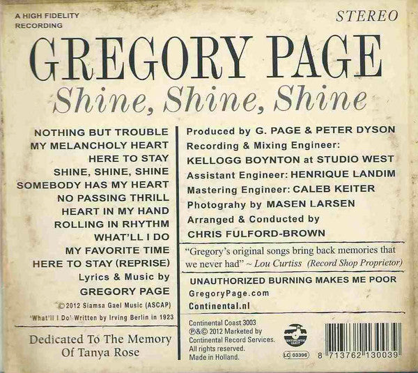 Gregory Page & His Big Band Orchestra - Shine, Shine, Shine (tweedehands CD) - Velvet Music