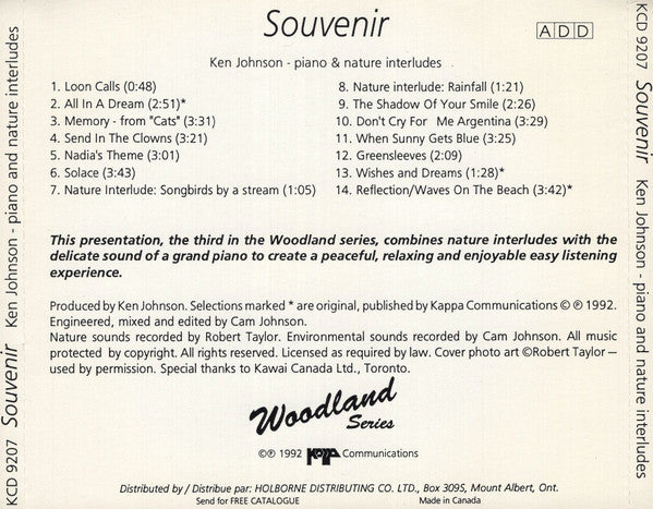 Ken Johnson - Souvenir (Piano & Nature Interludes) (CD) - Velvet Music